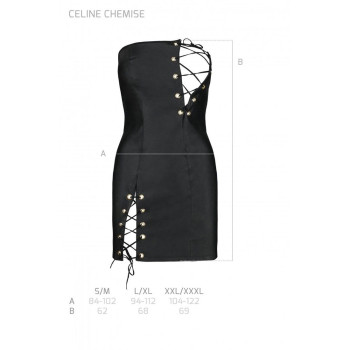 Мінісукня з екошкіри Passion CELINE CHEMISE L/XL, black, шнурівка, трусики в комплекті