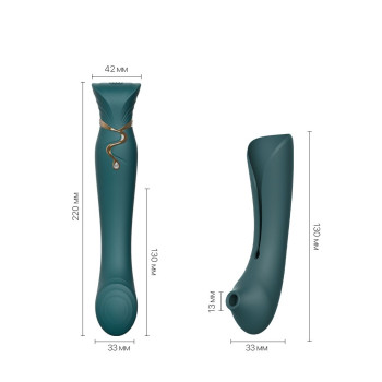 Смартвибратор 3в1 Zalo — Queen Set Jewel Green, пульсирующая жемчужина и вакуум, кристалл Swarovski