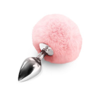 Металева анальна пробка М Art of Sex - Metal Butt plug Rabbit Tail Soft pink, діаметр 3,4 см