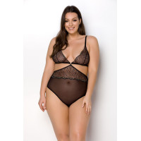 Боді Passion AMBERLY BODY 6XL/7XL black, асиметричний крій, мереживний ліф, золота нитка