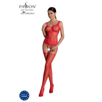 Бодістокінг Passion ECO BS001 One Size red, з доступом, імітація підв’язок, флористичний декор