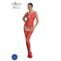 Бодистокинг Passion ECO BS007 red, с доступом, силуэтный рисунок, имитация подвязок