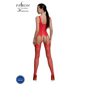 Бодістокінг Passion ECO BS007 red, з доступом, силуетний малюнок, імітація підв’язок