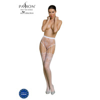 Эротические колготки-бодистокинг Passion ECO S004 white, закрытые трусики, декор, подвязки