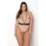 Боді Passion VIENA BODY 6XL/7XL, beige, контрастне, бантики, вставка-сітка, відкриті сідниці