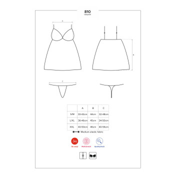 Сатиновий пеньюар із мереживом Obsessive 810-BAB-1 babydoll & thong S/M, чорний, пеньюар, танга