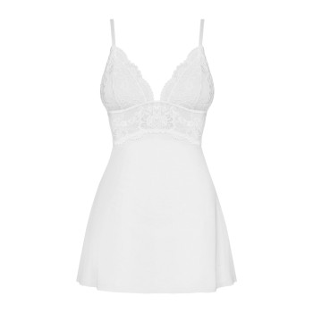 Сатиновый пеньюар с кружевом Obsessive 810-BAB-2 babydoll & thong S/M, белый, пеньюар, танга