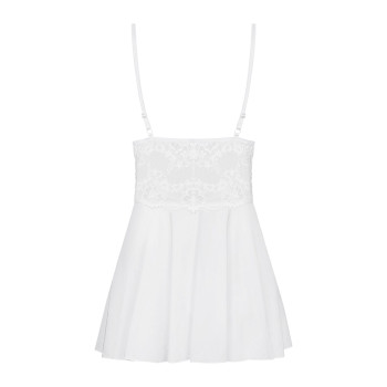 Сатиновый пеньюар с кружевом Obsessive 810-BAB-2 babydoll & thong S/M, белый, пеньюар, танга