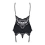 Сатиновий мереживний корсет Obsessive 810-COR-1 babydoll & thong S/M, чорний, корсет, танга