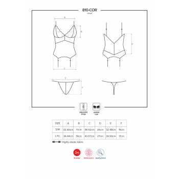 Сатиновый кружевной корсет Obsessive 810-COR-2 babydoll & thong S/M, белый, корсет, танга