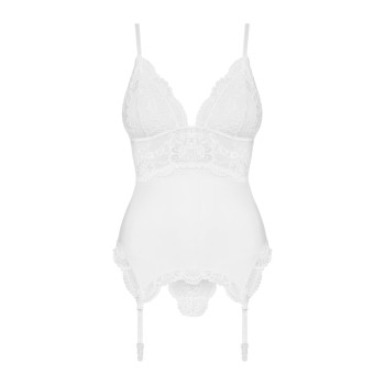 Сатиновый кружевной корсет Obsessive 810-COR-2 babydoll & thong L/XL, белый, корсет, танга