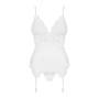 Сатиновый кружевной корсет Obsessive 810-COR-2 babydoll & thong L/XL, белый, корсет, танга
