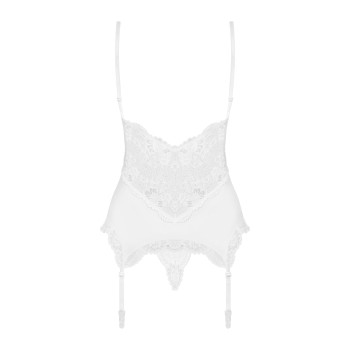 Сатиновый кружевной корсет Obsessive 810-COR-2 babydoll & thong L/XL, белый, корсет, танга