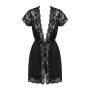 Сатиновий відкритий пеньюар на поясі Obsessive 810-PEI–1 peignoir black L/XL, чорний