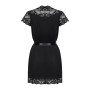 Сатиновий відкритий пеньюар на поясі Obsessive 810-PEI–1 peignoir black L/XL, чорний
