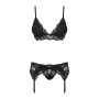 Кружевной комплект белья Obsessive 810-SEG-1 S/M Black, бюстгальтер, стринги, пояс для чулок