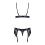 Мереживний комплект білизни Obsessive 810-SEG-1 L/XL Black, бюстгальтер, стрінги, пояс для панчіх