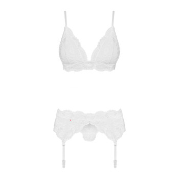 Кружевной комплект белья Obsessive 810-SEG-1 L/XL White, бюстгальтер, стринги, пояс для чулок