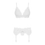 Кружевной комплект белья Obsessive 810-SEG-1 L/XL White, бюстгальтер, стринги, пояс для чулок