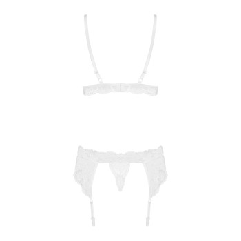 Кружевной комплект белья Obsessive 810-SEG-1 L/XL White, бюстгальтер, стринги, пояс для чулок