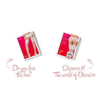 Панчохи під пояс із широким мереживом Obsessive 810-STO-2 stockings L/XL, білі