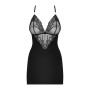 Сатиновый комплект для сна с кружевом Obsessive 828-CHE-1 chemise & thong L/XL, черный, сорочка