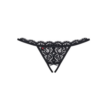 Кружевные танга с двумя отверстиями Obsessive 831-THC-1 crotchless thong S/M, черные, бантики