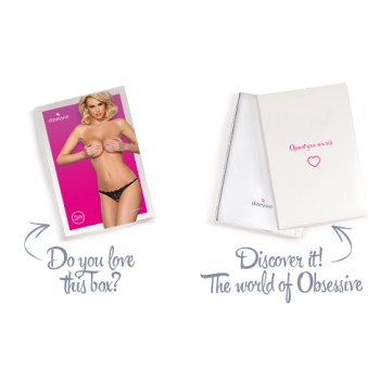 Кружевные танга с двумя отверстиями Obsessive 831-THC-1 crotchless thong S/M, черные, бантики