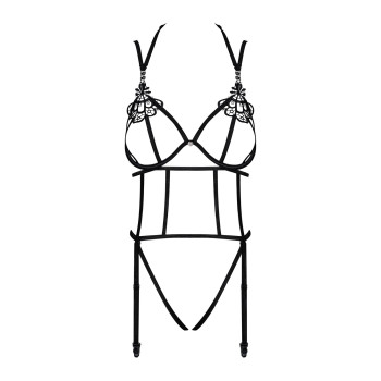 Боді зі стреп із доступом Obsessive Badossa crotchless teddy L/XL, чорний