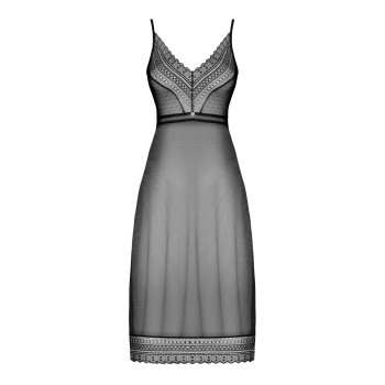Полупрозрачная длинная сорочка Obsessive Estiqua chemise XL/2XL, черный, ассиметричный крой