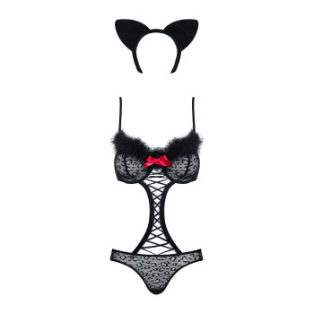 Эротический костюм гепарда Obsessive Gepardina 3 pcs costume L/XL, черный, меховая отделка, монокини