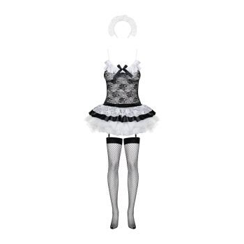 Эротический костюм горничной с юбкой Obsessive Housemaid 5 pcs costume L/XL, черно-белый, топ с подв