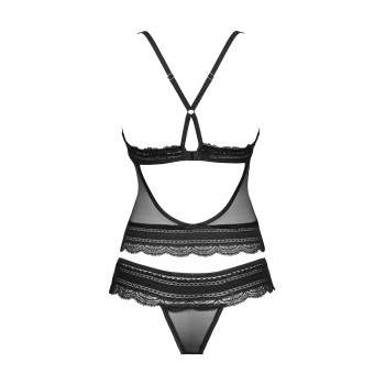 Полупрозрачный набор с украшениями Obsessive Ivannes top & thong L/XL, черный, топ и танга