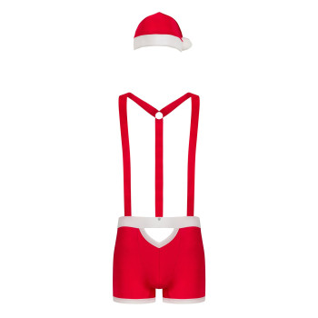 Чоловічий еротичний костюм Санта-Клауса Obsessive Mr Claus L/XL, боксери на підтяжках, шапочка з пом
