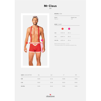 Чоловічий еротичний костюм Санта-Клауса Obsessive Mr Claus L/XL, боксери на підтяжках, шапочка з пом
