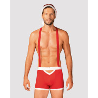 Мужской эротический костюм Санта-Клауса Obsessive Mr Claus 2XL/3XL, боксеры на подтяжках, шапочка с