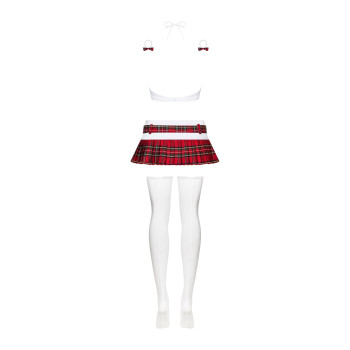 Эротический костюм школьницы с мини-юбкой Obsessive Schooly 5pcs costume L/XL, бело-красный, топ, юб