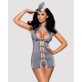 Еротичний костюм стюардеси Obsessive Stewardess 3 pcs grey L/XL, сірий, сукня, стрінги, пілотка