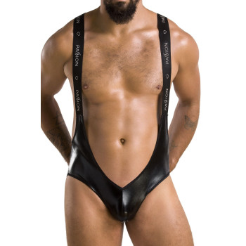 Мужское открытое боди Passion 027 BRUNO L/XL Black, под латекс, на лямках