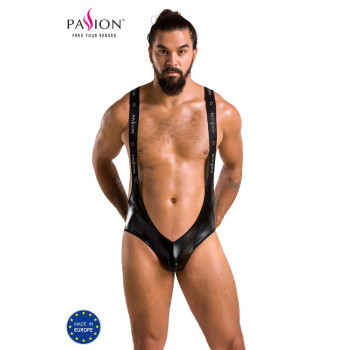 Мужское открытое боди Passion 027 BRUNO L/XL Black, под латекс, на лямках