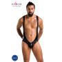 Мужское открытое боди Passion 027 BRUNO L/XL Black, под латекс, на лямках