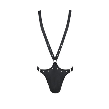 Чоловіче боді з люверсами Passion 028 HARRY XXL/XXXL Black, екошкіра, на шлейках