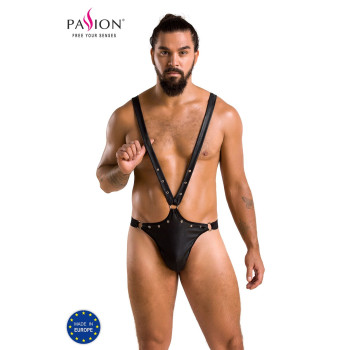 Чоловіче боді з люверсами Passion 028 HARRY XXL/XXXL Black, екошкіра, на шлейках