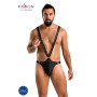Чоловіче боді з люверсами Passion 028 HARRY XXL/XXXL Black, екошкіра, на шлейках