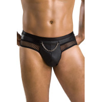 Мужские трусы с цепочкой Passion 030 SLIP TOM L/XL Black, экокожа, открытые ягодицы