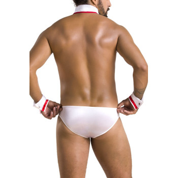 Комплект эротического мужского белья Passion 037 GREGORY L/XL White, трусы, воротник, манжеты