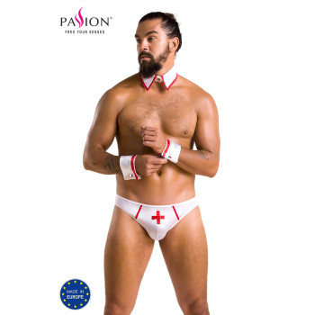 Комплект эротического мужского белья Passion 037 GREGORY L/XL White, трусы, воротник, манжеты