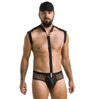 Комплект еротичної чоловічої білизни Passion 038 JOHN XXL/XXXL Black, боді, кепка