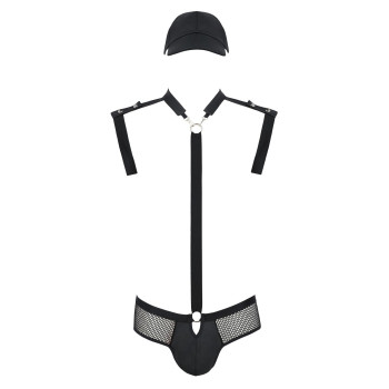 Комплект эротического мужского белья Passion 038 JOHN XXL/XXXL Black, боди, кепка