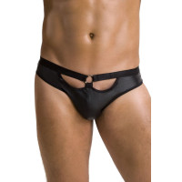 Мужские слипы с вырезами Passion 041 SLIP JOE S/M Black, экокожа, открытые ягодицы